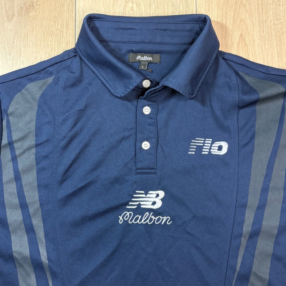 Malbon Golf x New Balance Elite Navy Blue Performance Polo Shirt Mens Large - Picture 2 of 7